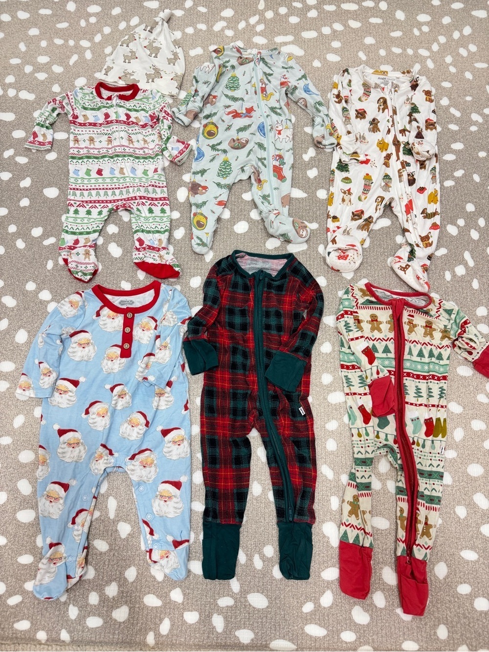 Lot of 7 bamboo footies christmas newborn baby boy girl unisex santa ornaments